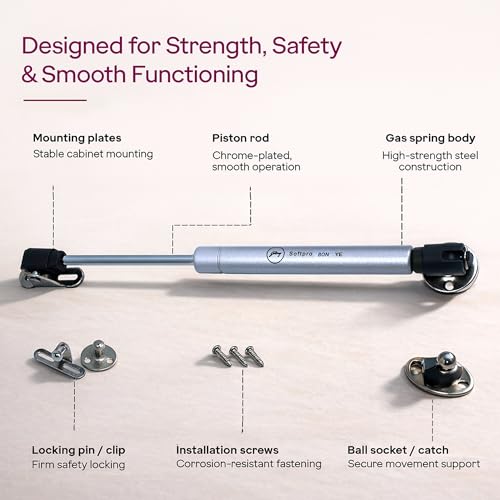 Image of Godrej Kitchen Fittings | Regular Hydraulic Gas Spring | 80N | for Kitchen Cabinets | High-Strength Steel with Chrome Plating | Multi-Angle Install | Hands-Free Door Support | Metal Clips