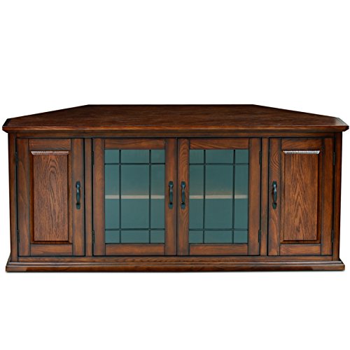 Leick Home 80386 Leaded Glass Corner TV Stand with Enclosed Storage For 60" TV's, Burnished Oak - Image 3