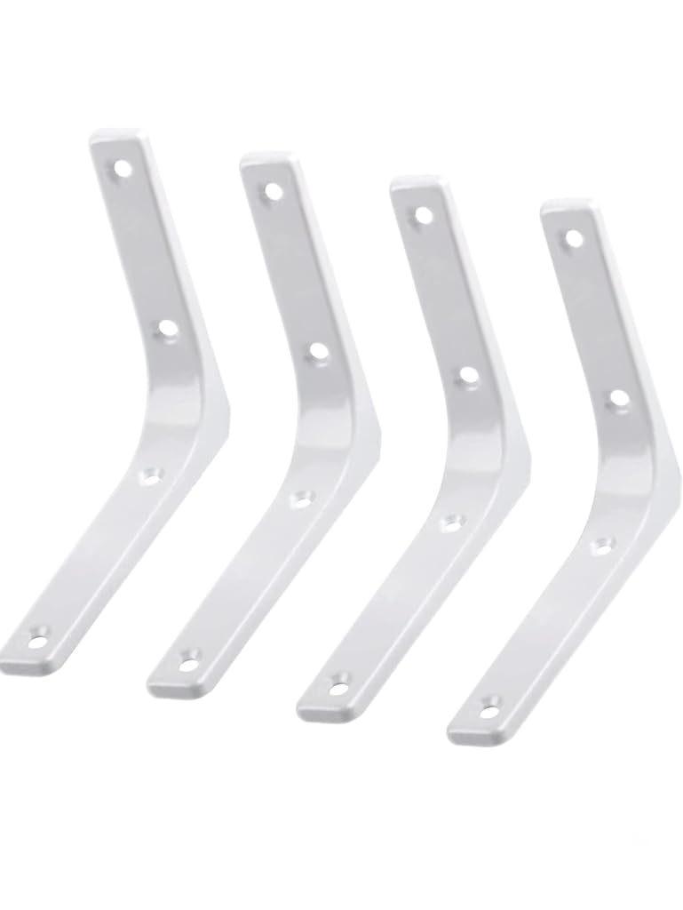 4 Pcs Shelf Bracket Corner Brace Angle Bracket Shelf Support Wall Hanging 100mm*100mm, Metal Bright White Finished, EJR100W-4P