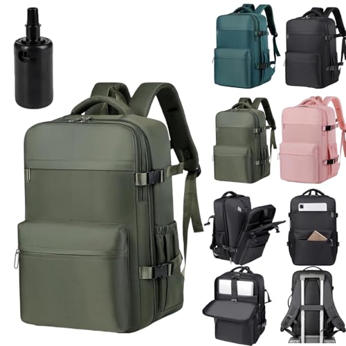 Lunapack Backpack, Luna Pack Backpack, Expandable Travel Air Vacuum Compression Backpacks with Electric Pump (Green with Pump)