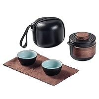fanquare Porseleinen Thee Set Blauw Mini Draagbare Reizen Thee Set Chinese Kung Fu Theepot met Infuser Opbergtas voor Buiten