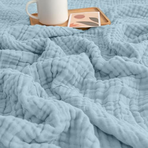 MeYuxg Coperta Cotone Letto Singolo, 150 x 200 cm Coperta Estiva Letto Singolo, Copertas 100% Cotone, Utilizzabile in Tutte le Stagioni, coperta Leggera, Plaid Divano cotone per Adulti (Blu)