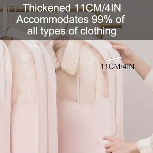 Satin Garment Bags for Hanging Clothes, Widened 4IN Dress Bag with Transparent Window, Suitable for Thick Clothes, Suit(Pink,58x11x150cm/23x4x59in)4