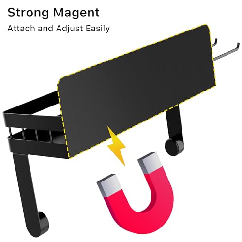 Image of ZUNTO Magnetic Paper Towel Holder for Fridge, Black Kitchen Organizer with Towel Roll Holder, Spice Shelf and 2 Hanging Racks(No Drilling)