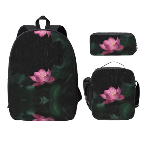 Sac à dos fleur de lotus noir ensemble allégeant le poids des fournitures scolaires
