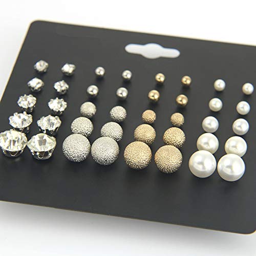 20 Pairs Stud Earrings Crystal Pearl Earring Set Ear Stud Earring for Women Men Silver and Gold for Christmas Gifts4