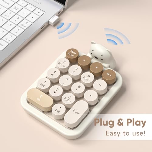 Image of MOFII Wireless Number Pad with Bear - Mixed Milktea Numeric Keypad 18 Keys 2.4G Round Keycap Colorful Extensions Cute Numpad, Portable Accounting Financial Retro Numpad 10 Key for Laptop /PC /Notebook