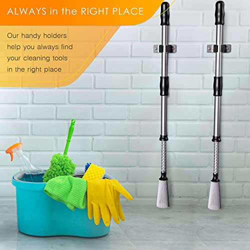 Sayoneyes Screw And Adhesive Broom Holder Wall Mount - Heavy Duty Sus304 Stainless Steel Single Broom And Mop Holder For Laundry Room, Garden, Garage – 2 Pack (Black) #TOP3