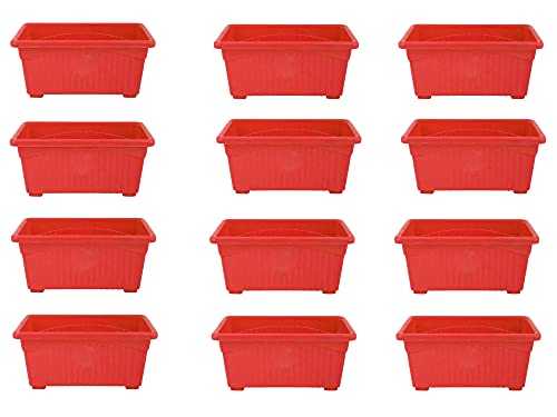 Image of Bianco Rectangular Plastic Pots for Plants, Jupiter Flower Pots for Home, Window Display, Garden (35 x 18.5 x 15 cm) (RED) (Pack of 12)