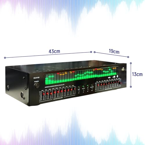 31 Band Digitaler Equalizer, Audio Visualisierer Mit LED Spektrumanzeige, Professioneller Grafik EQ Mit 31 Dynamischen Kanälen, Dual 10-Fach Unabhängige Klangregelung, Audio Soundprozessor Für Studio