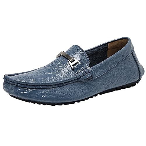 Mocasines for Hombre, de Piel sintética con Estampado de cocodrilo, Flexibles, Antideslizantes, Informales, for Caminar y Ponerse(Azul,44.5 EU)