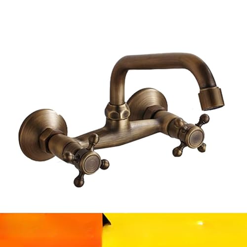 Basin Faucet Wall-Mount Bathroom Bronze Sink Faucet 360 Degree Rotation Double Handle Crane Cold Hot Water Mixer Tap torneira(An