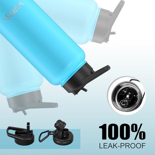 Image of 32oz Insulated Water Bottle (Cold for 48 Hrs),BPA Free&Leak Proof,Stainless Steel Water Flask,Water Jug with Straw Spout Lids for Gym,Hiking,Travel,Sky Blue