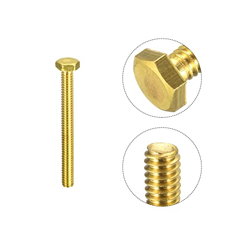 Image of uxcell Brass Hex Bolts, 1 /4-20x2-1 /2 2pcs Fully Thread Grade 4.8 Solid Brass Hexagon Head Bolt Machine Screws for Machinery