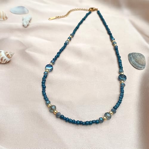 Beaded Necklaces for Women Summer Beach Beaded Necklace Bead Choker Boho Necklaces for Women Handmade Summer Jewelry Stainless Steel 18K Gold Plated4