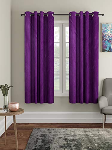 Image of Home Sizzler Long Crush 2 Piece Purple Window Curtain, 5 feet