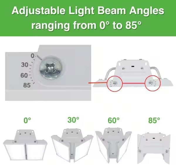 Diagram illustrating how to adjust the light beam angles from 0 to 85 degrees