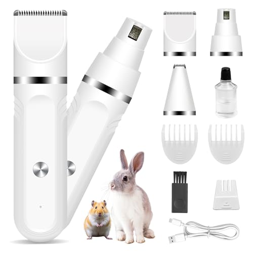 Lyrzzey Guinea Pig & Rabbit Grooming Kit 2 in 1 – Cordless Hair Clipper & Nail Grinder for Small Animals– Low-Noise Rechargeable Nail Clippers Electric
