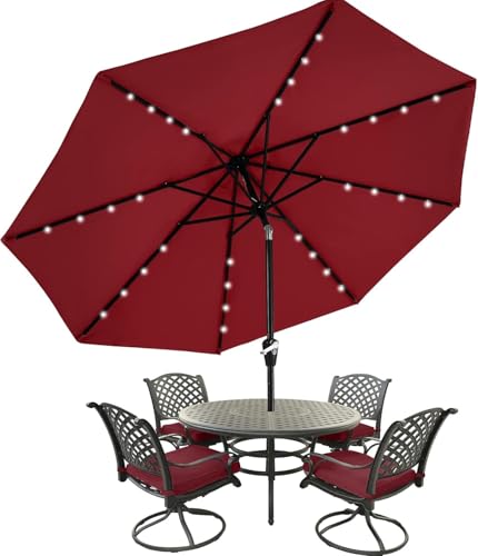 Image of MASTERCANOPY 9ft Patio Umbrella with Solar Lights, Burgundy