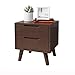 BMKIW Stolik nocny z litego drewna z podwójną szufladą do przechowywania, prosty i nowoczesny mini stolik nocny, kolor orzecha włoskiego