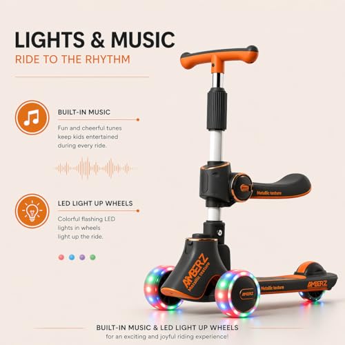 Image of 3-in-1 Convertible Foldable Kids Skating Style Cycle Kick Scooter for 3-14 Years Old Kids with 5-Level Height Adjustable Handle | LED PU Flashing Wheels | Max Capacity 75 Kg.(Black)
