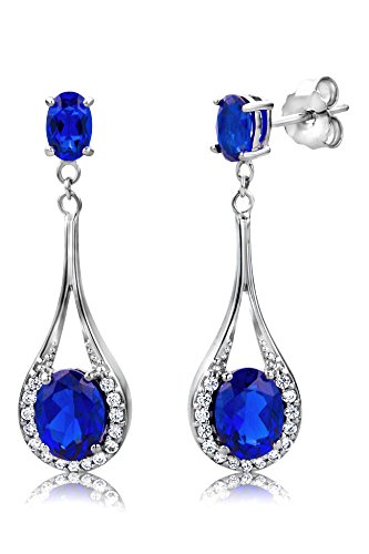 ByJoy Pendientes de Mujer, Plata, Zafiro