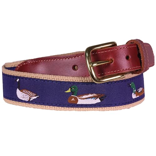 Men's Classic Navy Waterfowl Leather Tab Belt
