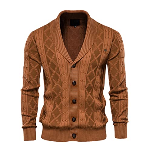 Cardigan d'automne pour homme doux en coton tricoté marron boutonné XXXL