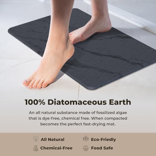 Image of TOSORO - Stone Bath Mat Diatomaceous Earth Shower Mat Non-Slip Super Absorbent Diatomite Stone Bath Mats for Bathroom Floor Quick Drying Natural Easy to Clean (23.5 x 15) - Graphite, 2pcs