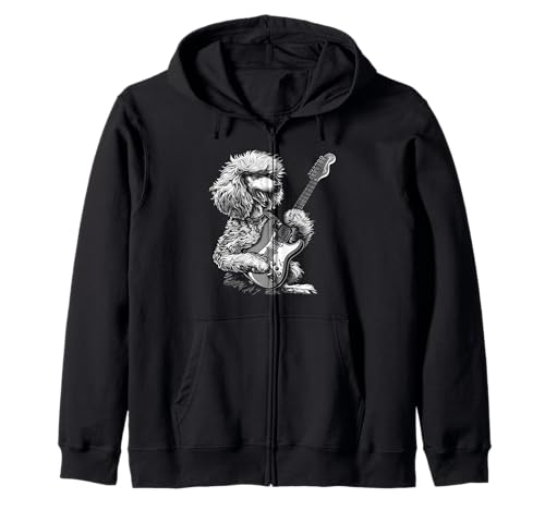 Divertido perro caniche tocando guitarra eléctrica Rock Dog Dad Sudadera con Capucha