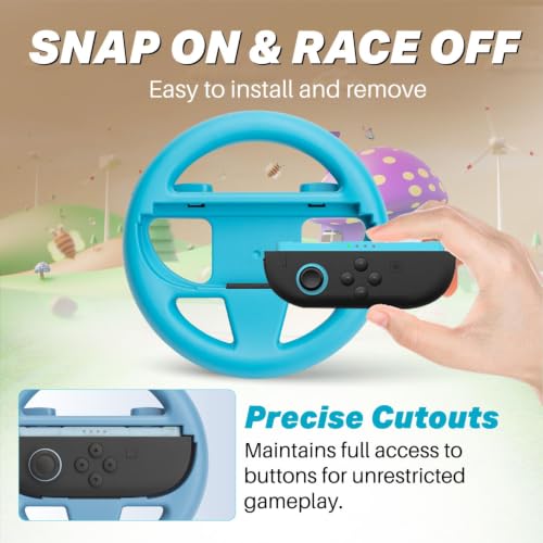 Image of NiTHO Racing Wheel Compatible with Switch 2 Controllers, Steering Wheel Grip for Racing Karting Games, Easy Snap-In Design, Gaming Accessory for Switch 2 (Pack of 2, Blue & Red)