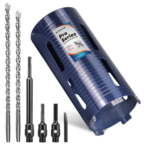 Image of DaduoRi Pro 117mm x 240mm Core Drill Bit Set, Includes 3 Adapters(240mm & Regular SDS Plus, Hex), 2 Extra Long Centre Bits - For Deep Holes in Concrete, Brick Block, Stone - 1/2" BSP (For hole 115mm)
