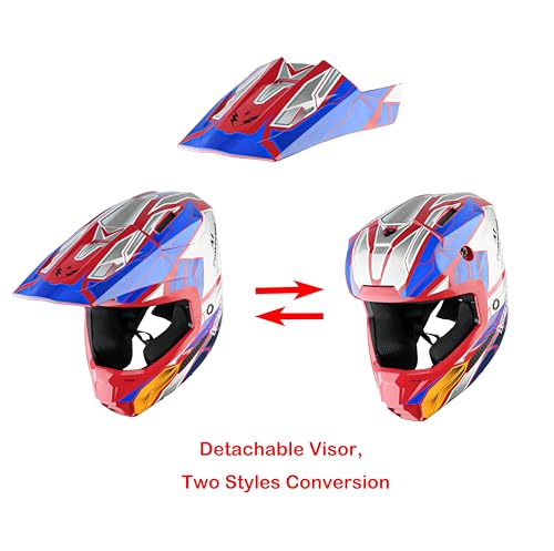 1Storm Youth Motocross Helmet ATV BMX MX Dirt Bike Go Kart Skate Kids Helmet Multi Sports Teenager Zaku Mecha Blue + Goggles + Gloves Bundle by 1Storm - Used condition - Image 3