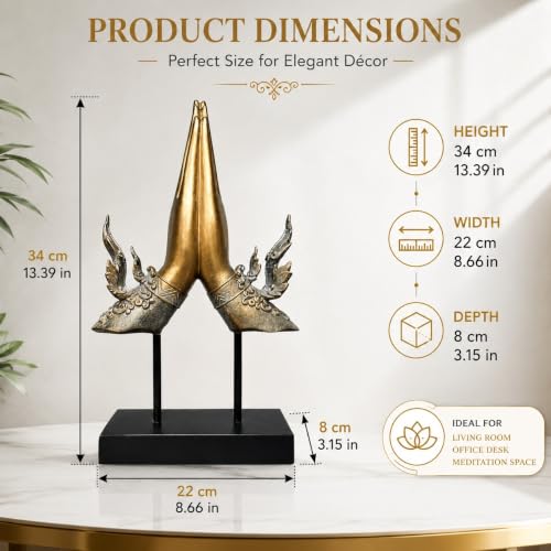 Image of ARMONIA Divine Blessing Mudra Figurine, Premium Polystone Hand Sculpture with Antique Golden Finish, Luxury Decorative Showpiece for Living Room, Office, Shelf, Tabletop & Home Decor, 13.3 Inches