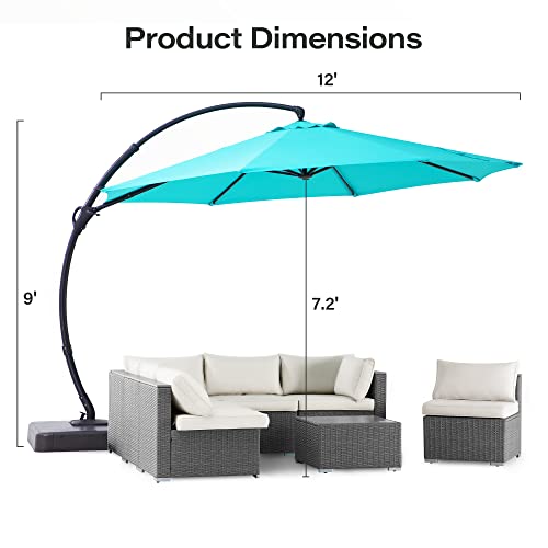 image for LAUSAINT HOME Outdoor Patio Umbrella with Base, 12 FT Deluxe Curvy Can