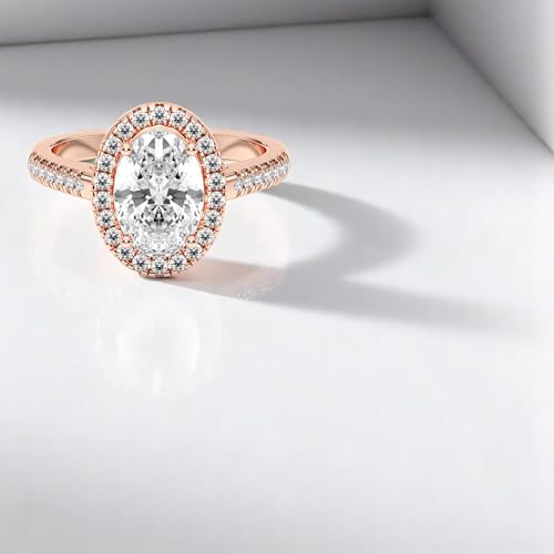 IGI Certified F/VS 2Ct Oval and 0.50ct Side Lab Grown Diamond Halo Engagement Rings for Women Made in Solid Gold4