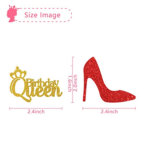 Monmon & Craft 24 Pcs Queen Birthday Cupcake Toppers For Women Girl's 1St 3Rd 30Th 40Th Birthday Party / Gender Reveal Princess Party Cupcake Decorations / Red & Gold Glitter Mom Birthday Cupcake Toppers #TOP1