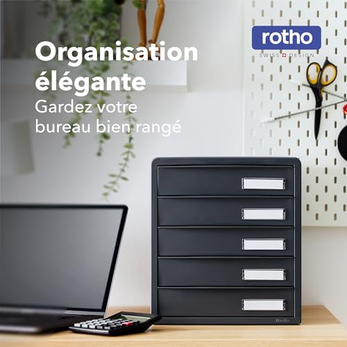 Boîte à tiroirs sans BPA Rotho Timeless en plastique rigide anthracite 5 cases - 4