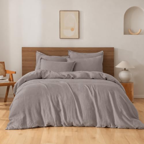 NEW Season housse couette lin 100% 3-pcs King taupe foncé