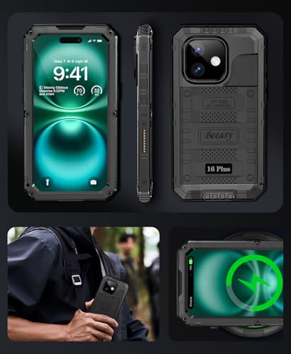 Coque Étanche iPhone 16 Plus Beeasy Métal Antichoc Noir - 5