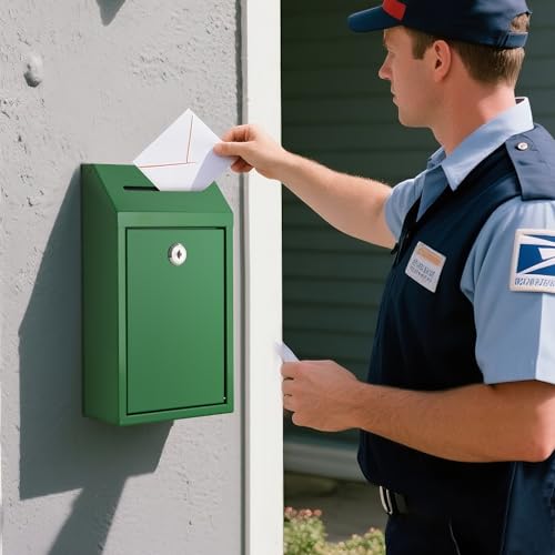 Metal Locking Mailbox Wall Mounted RustMail Case Lockable Mail Letterbox Suggestion Box for Home Office Outdoor Door, 10.24 x 5.71 x 2.75 Inch (Green) by Fubeasi - Image 3