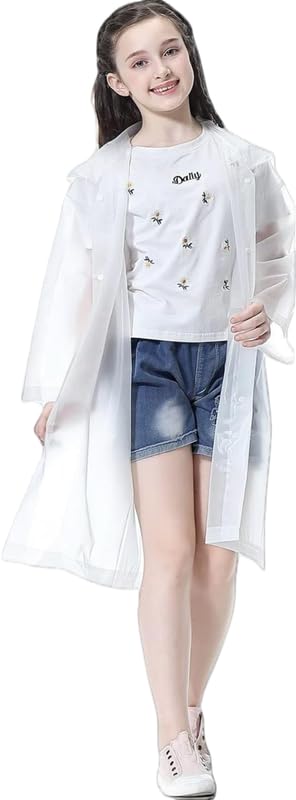Zeki Plain Raincoats for Kids, Reusable Rain Ponchos with Hood and Sleeves Rain Coats for Boys and Girls (Universal, White) (6-7 Years) - Image 2 thumbnail