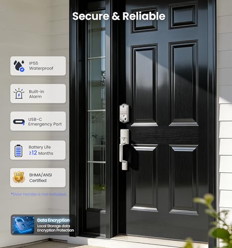 Veise-VE017-Fingerprint-Smart-Door-Lock-App-Control-8-in-1-Keyless-Entry-Auto-Lock-Emergency-Power-Port-Electronic-Touchscreen-Keypad-Biometric-Smart-Locks-for-Front-Door-Satin-Nickel