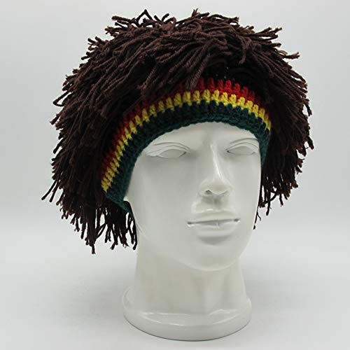 Image of Funny Rasta Wig Beard Hats Knitted Jamaican Rasta Beanie Hat with Dreadlocks Christmas Halloween for Men Women