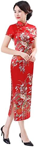 Shanghai Story Faux Silk Chinese Dress Long Cheongsam Floral Qipao for Women