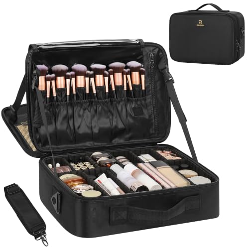 Image of Relavel Travel Makeup Train Case Cosmetic Case Organizer Portable Artist Storage Bag with Adjustable Dividers for Cosmetics Makeup Brushes Toiletry Jewelry Digital Accessories