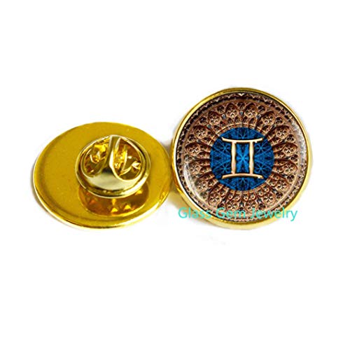Gemini Zodiac Brooch, Gemini Pin, Gemini Zodiac Jewelry, Zodiac Sign, Astrology Brooch, Glass Dome Pinï¼ŒQ0069 (Y3)