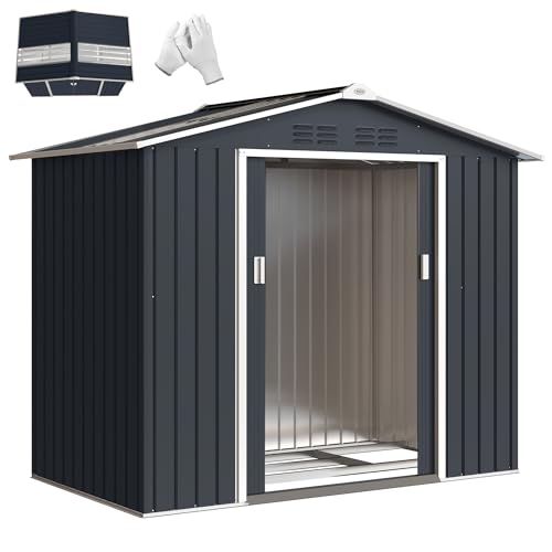 Outsunny Abri de Jardin en métal 2,77 m² avec Fondation, Porte coulissante verrouillable, 4 aérations et Lucarne cabane de Jardin cabanon Rangement Outils...