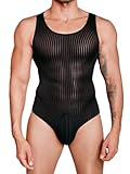 EHSUYAB Men's Sexy Lingerie, Ribbed Sheer Mesh Bodysuit, Shapewear Sissy Clothes Gay Club, Tank Top Muscle Suit Rave Outfits Black Medium Large
