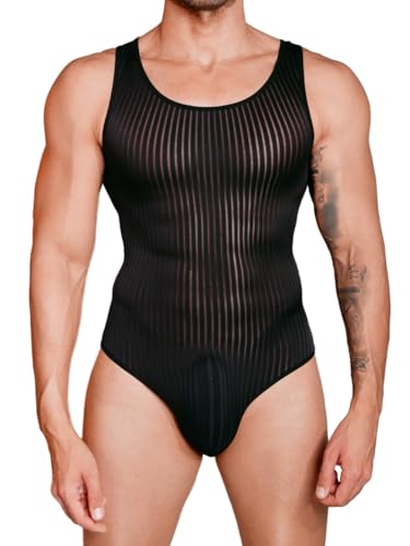 Men's Sexy Lingerie, Ribbed Sheer Mesh Bodysuit, Shapewear Sissy Clothes Gay Club, Tank Top Muscle Suit Rave Outfits